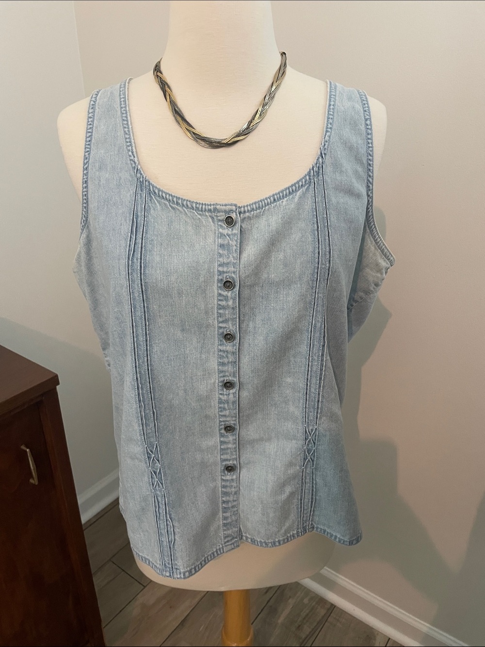 J Jill Light Wash Denim Button-Front Tank Top